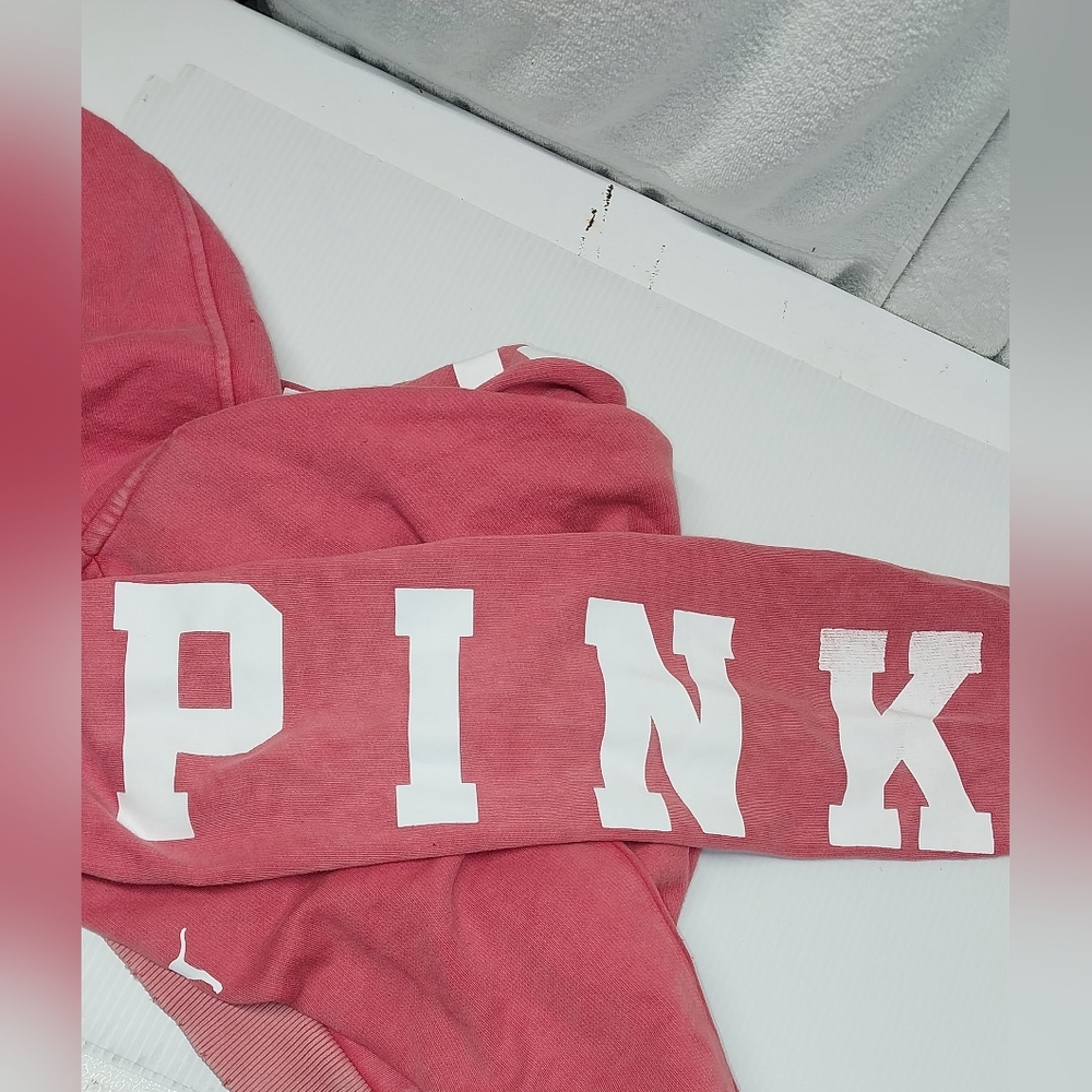 Pink Zip-Up Hoodie with White Logo Sz L - Picture 3 of 10